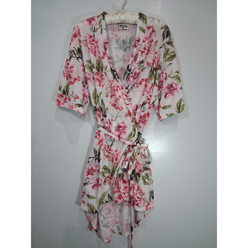 Show Me Your Mumu Floral Wrap Robe Pink White Short Sleeve High Low OS